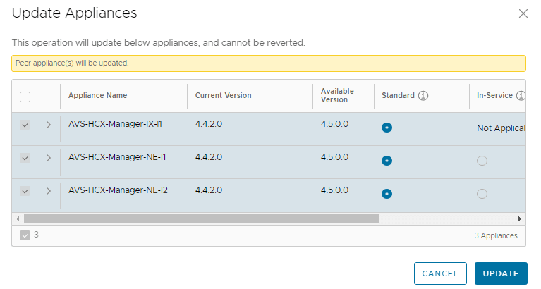 Azure VMware Solution Upgrade to VMware HCX 4.5 - APP UPDATE RUN